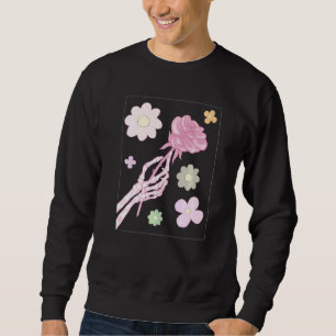 Danish Pastel Aesthetic Skeleton Hand Red Rose Sweatshirt