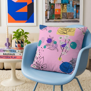 Danish Pastel Pink Abstract Botanical Floral Cushion