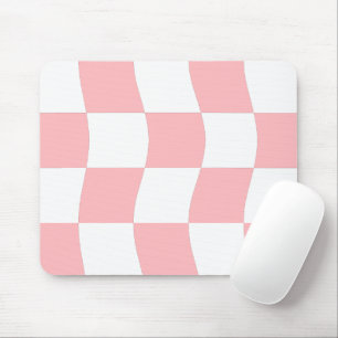 Danish Pastel Pink White Wavy Checkerboard Mouse Pad