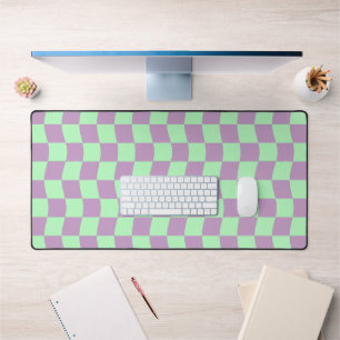 Danish Pastel Purple Green Wavy Checkerboard Print Desk Mat