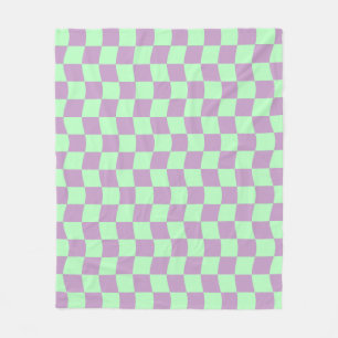 Danish Pastel Purple Green Wavy Checkerboard Print Fleece Blanket