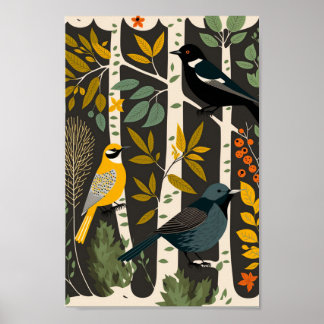 Danish Scandinavian Birds Trees Minimalist Boho Poster