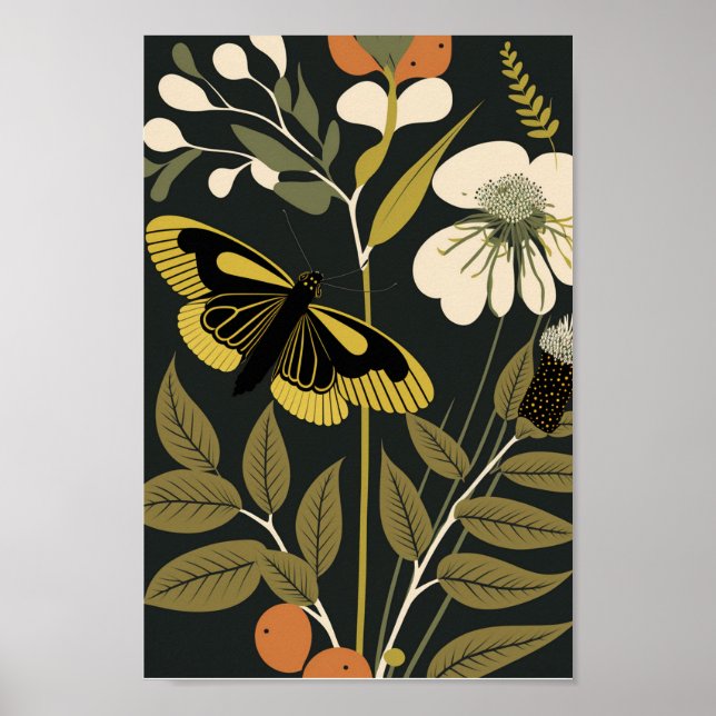 Danish Scandinavian Butterfly Floral Boho Art Poster (Front)