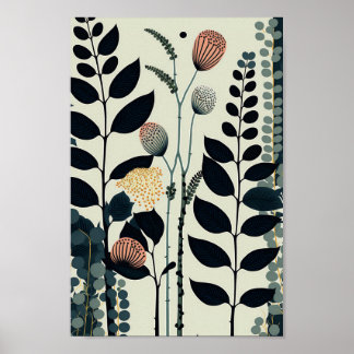 Danish Scandinavian Floral Minimalist Art Poster