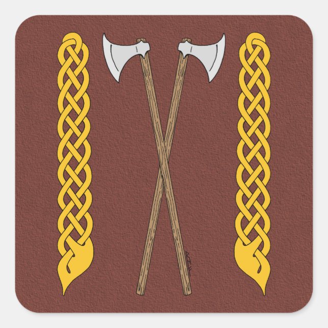 Danish/Viking Axes Crossed with Plaitwork Square Sticker (Front)