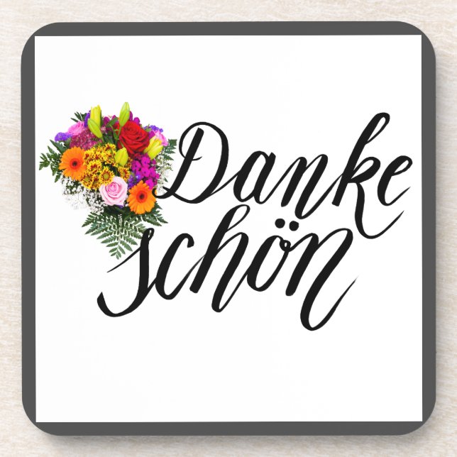 Danke Schon German Thank You Bouquet Black Border Coaster (Front)