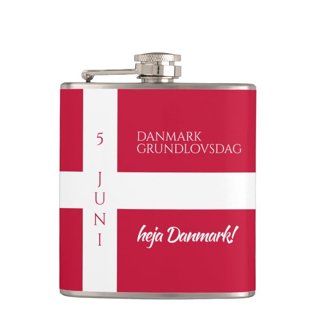 Danmark Grundlovsdag Danish National Day Flag Hip Flask (Front)