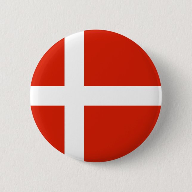 Dannebrog; The Official Flag of Denmark 6 Cm Round Badge (Front)