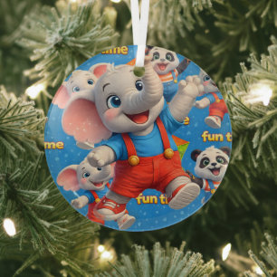 Danny and Dave elephant and panda Funtime Christma Glass Tree Decoration