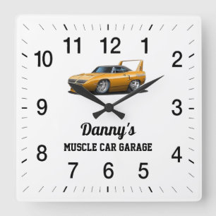 Danny's Muscle Car Garage Square Wall Clock