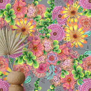 Danse Intricate Colourful Flowers and Foliage Wallpaper