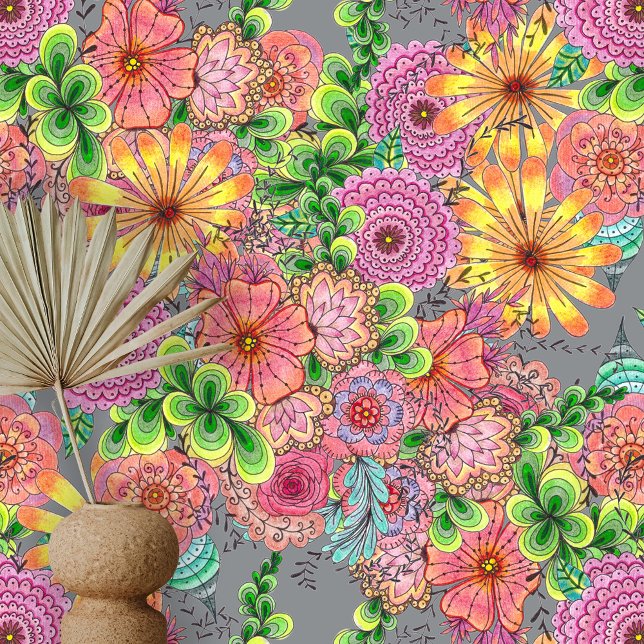 Danse Intricate Colourful Flowers and Foliage Wallpaper (Creator Uploaded)