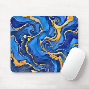 Danse Royale Rich Royal Blue Gold Flowing Abstract Mouse Pad