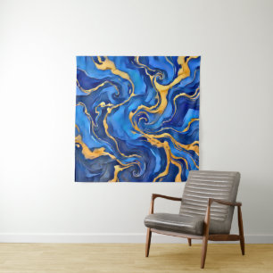 Danse Royale Rich Royal Blue Gold Flowing Abstract Tapestry