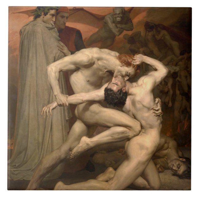 Dante and Virgil in Hell (by Bouguereau) Tile (Front)