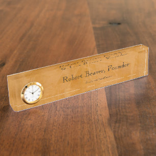 Dante Faux Finish Desk Nameplate With Clock