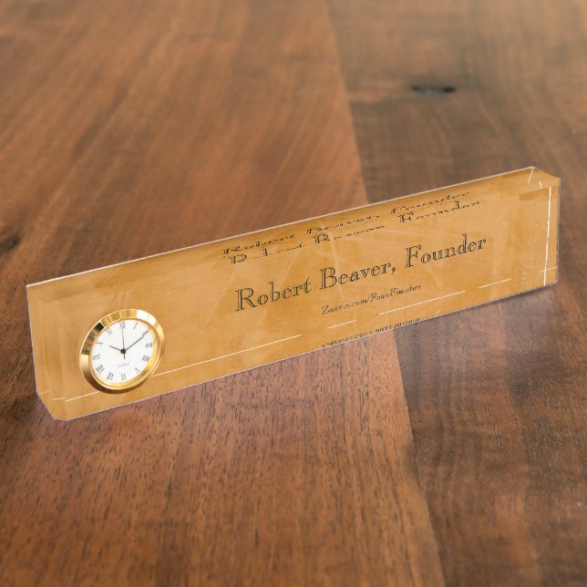 Dante Faux Finish Desk Nameplate With Clock (Side)
