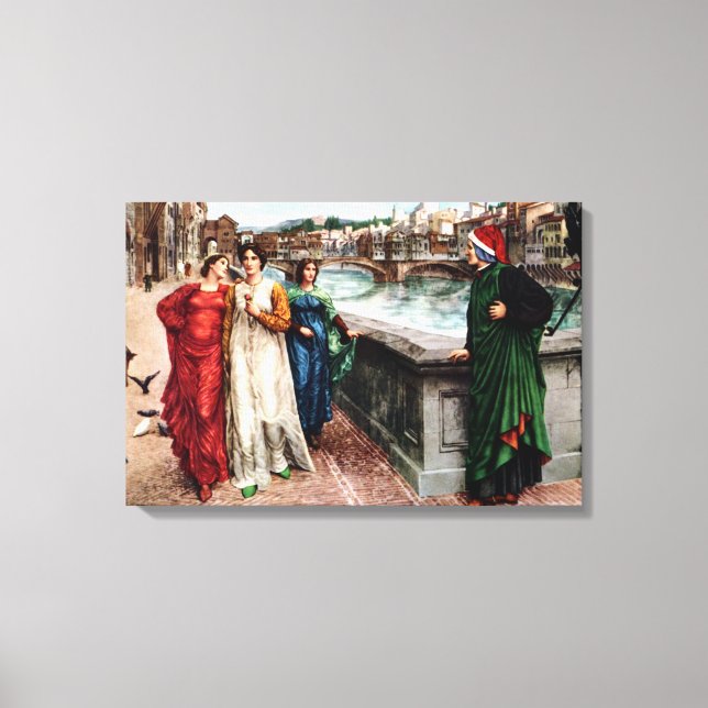 Dante meets Beatrice in Florence fine art painting Canvas Print (Front)
