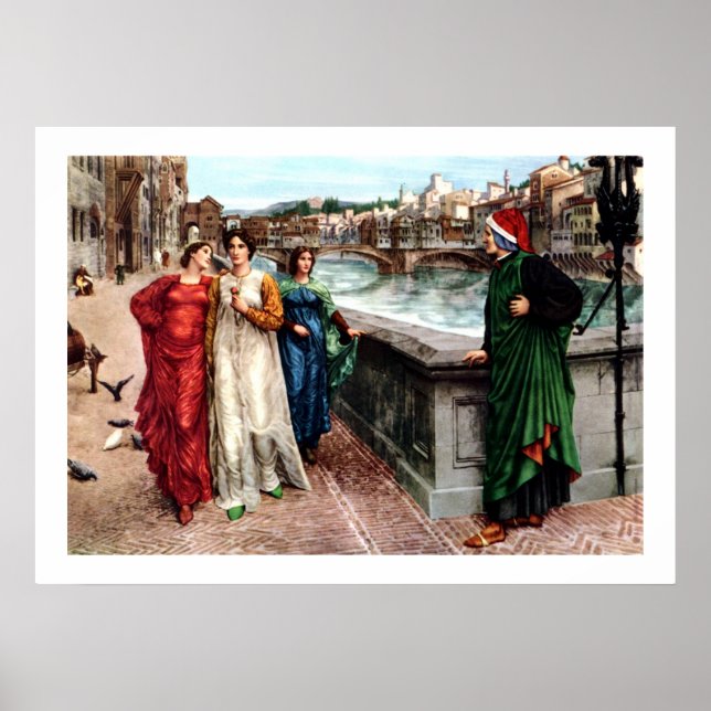 Dante meets Beatrice in Florence fine art painting Poster (Front)