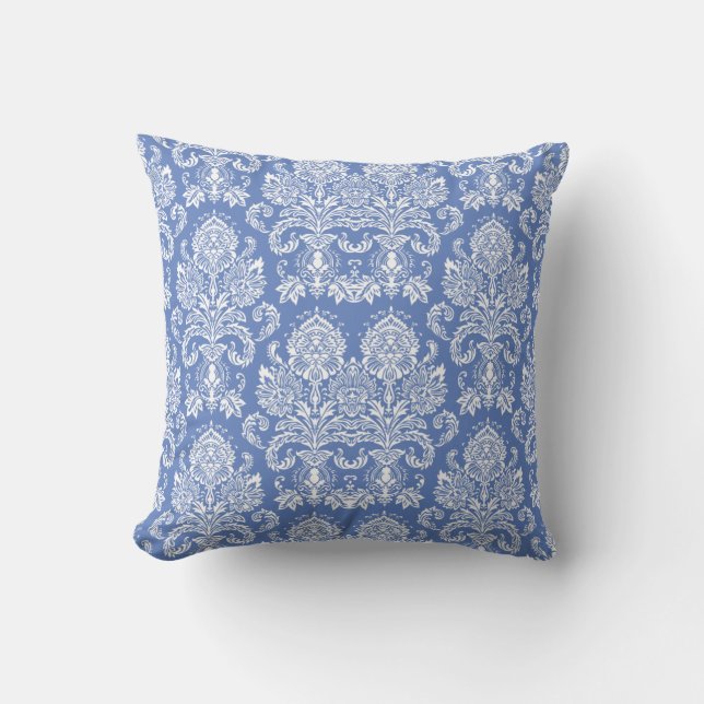 Danube Blue Victorian Damask Cushion (Front)