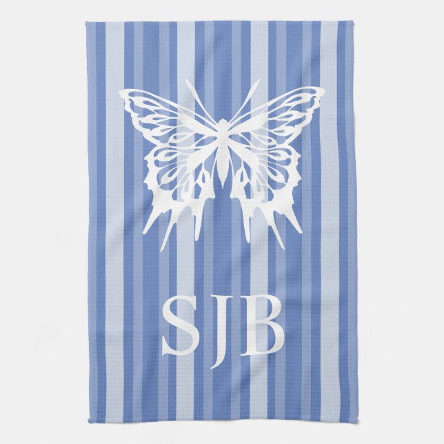 Danube Victorian Stripe Butterfly Monogram Tea Towel (Vertical)
