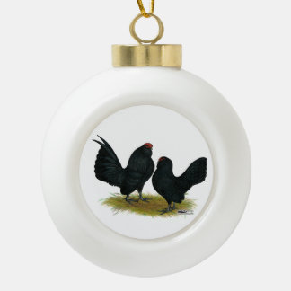 D'Anvers Black Bantams Ceramic Ball Christmas Ornament