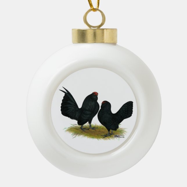 D'Anvers Black Bantams Ceramic Ball Christmas Ornament (Front)