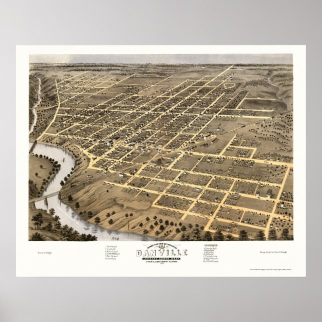 Danville, IL Panoramic Map - 1869 Poster (Front)