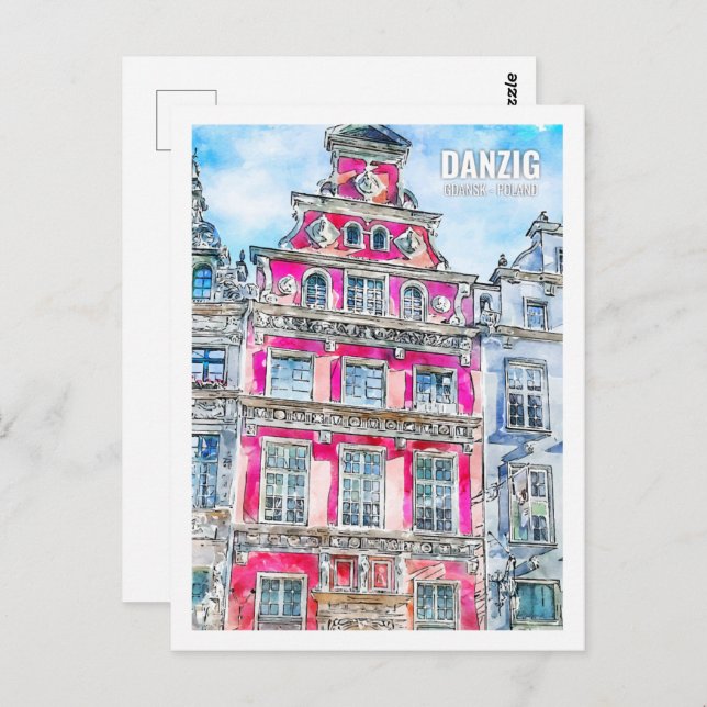Danzig Gdansk Poland Travel Watercolor Sketch Postcard (Front/Back)