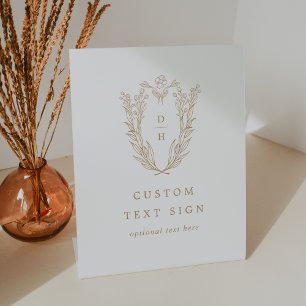 DAPHNE Antique Gold White Floral Custom Wedding Pedestal Sign