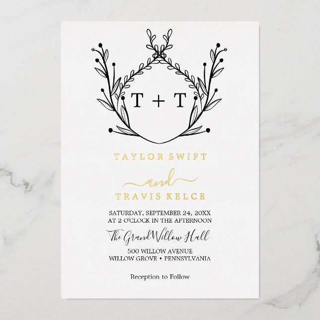 DAPHNE Black, White & Gold Monogram Wedding (Front)