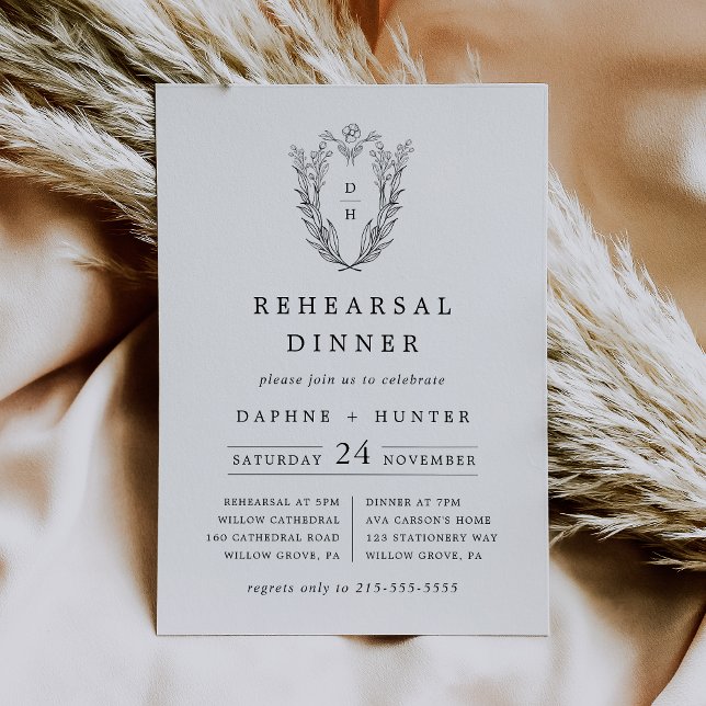 DAPHNE Black White Minimalist Rehearsal Dinner Invitation (DAPHNE Black White Minimalist Rehearsal Dinner Invitation)