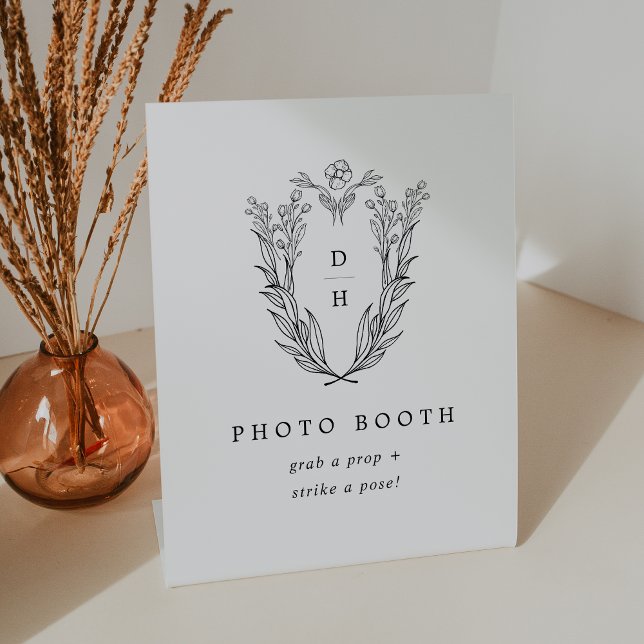 DAPHNE Black White Monogram Wedding Photo Booth Pedestal Sign (DAPHNE Black White Monogram Wedding Photo Booth Pedestal Sign)