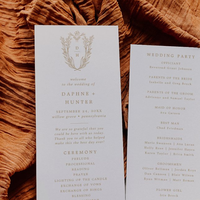 DAPHNE Botanical Cream Gold Minimalist Wedding Programme (DAPHNE Botanical Cream Gold Minimalist Wedding Program)