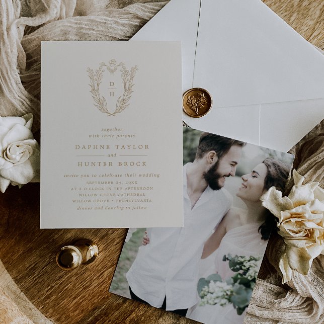 DAPHNE Classic Cream Gold Formal Photo Wedding Invitation (DAPHNE Classic Cream Gold Formal Photo Wedding Invitation)