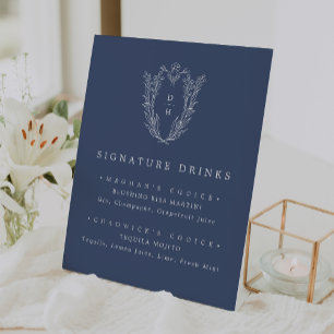 DAPHNE Dark Blue Modern Wedding Signature Drink Pedestal Sign