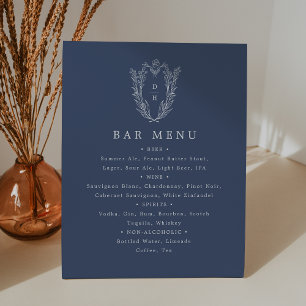 DAPHNE Dark Blue White Navy Wedding Bar Menu Sign