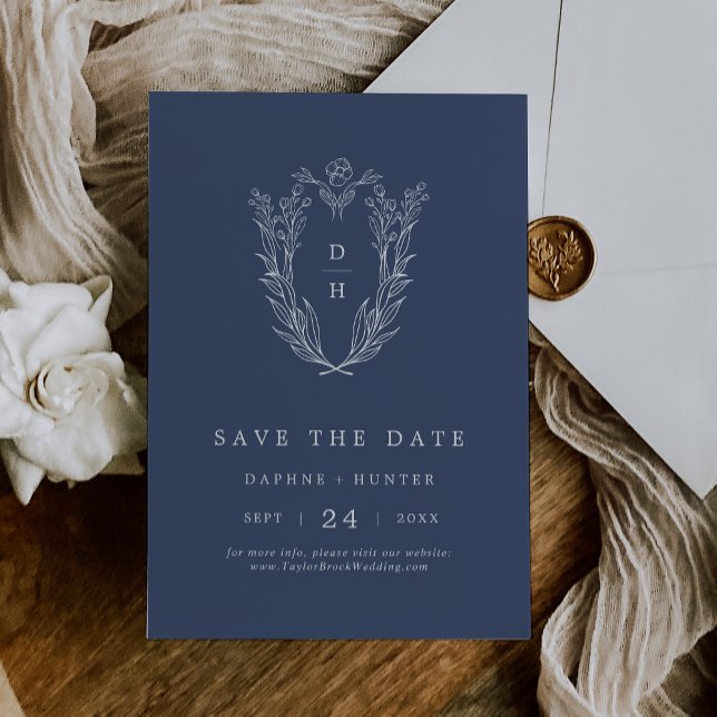 DAPHNE Elegant Dark Blue Minimal Simple Wedding Save The Date (DAPHNE Elegant Dark Blue Minimal Simple Wedding Save The Date)