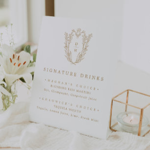 DAPHNE Elegant Gold White Wedding Signature Drink Pedestal Sign
