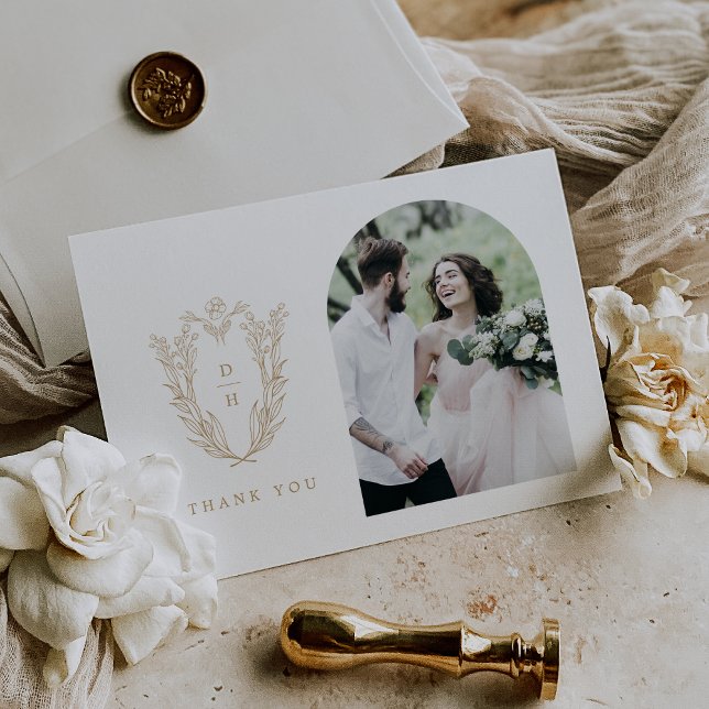 DAPHNE Flat Elegant Gold White Fancy Photo Wedding Thank You Card (DAPHNE Flat Elegant Gold White Fancy Photo Wedding Thank You Card)