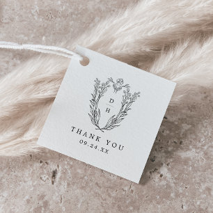 DAPHNE Floral Black White Simple Wedding Thank You Favour Tags