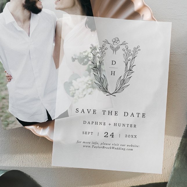 DAPHNE Floral Monogram Black Wedding Save The Date Vellum Invitations (DAPHNE Floral Monogram Black Wedding Save The Date Vellum Invitations)