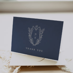 DAPHNE Folded Minimal Dark Blue Elegant Wedding Thank You Card