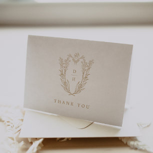 DAPHNE Folded Simple Gold White Botanical Wedding Thank You Card
