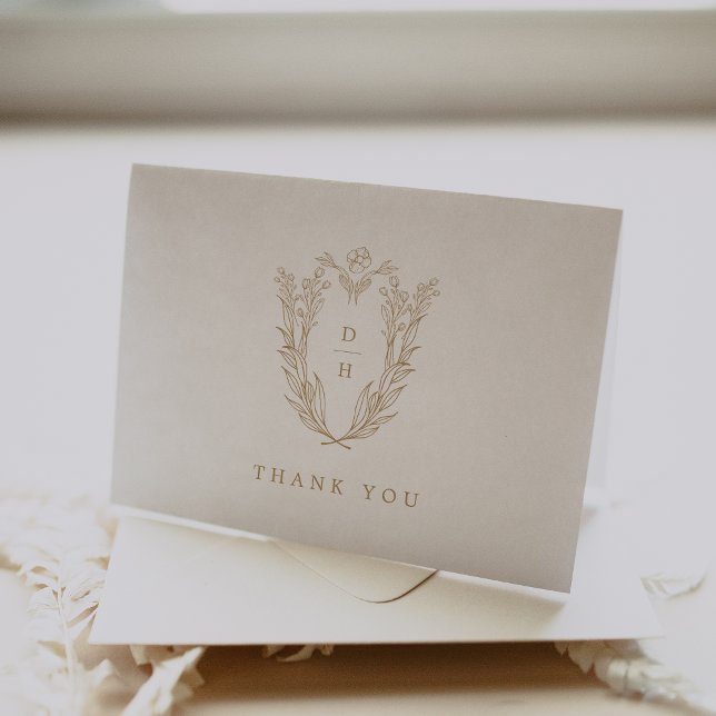 DAPHNE Folded Simple Gold White Botanical Wedding Thank You Card (DAPHNE Folded Simple Gold White Botanical Wedding Thank You Card)