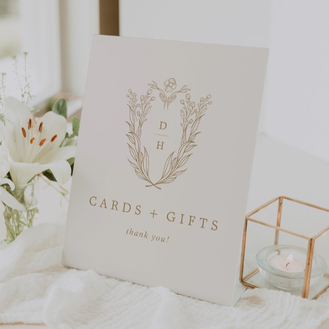 DAPHNE Formal Cream Gold Wedding Cards and Gifts Pedestal Sign (DAPHNE Formal Cream Gold Wedding Cards and Gifts Pedestal Sign)