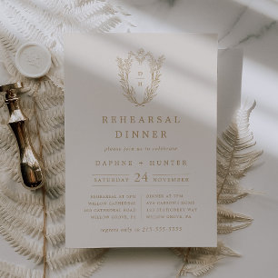 DAPHNE Minimal Cream Gold Simple Rehearsal Dinner Invitation