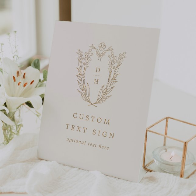 DAPHNE Minimalist Cream Gold Formal Custom Wedding Pedestal Sign (DAPHNE Minimalist Cream Gold Formal Custom Wedding Pedestal Sign)