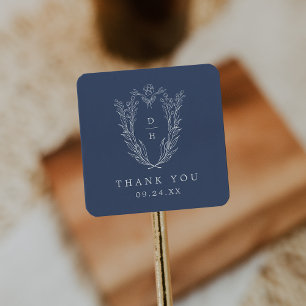 DAPHNE Modern Dark Blue Navy Wedding Thank You Square Sticker