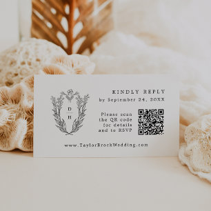 DAPHNE QR Code Black White Wedding RSVP Cards